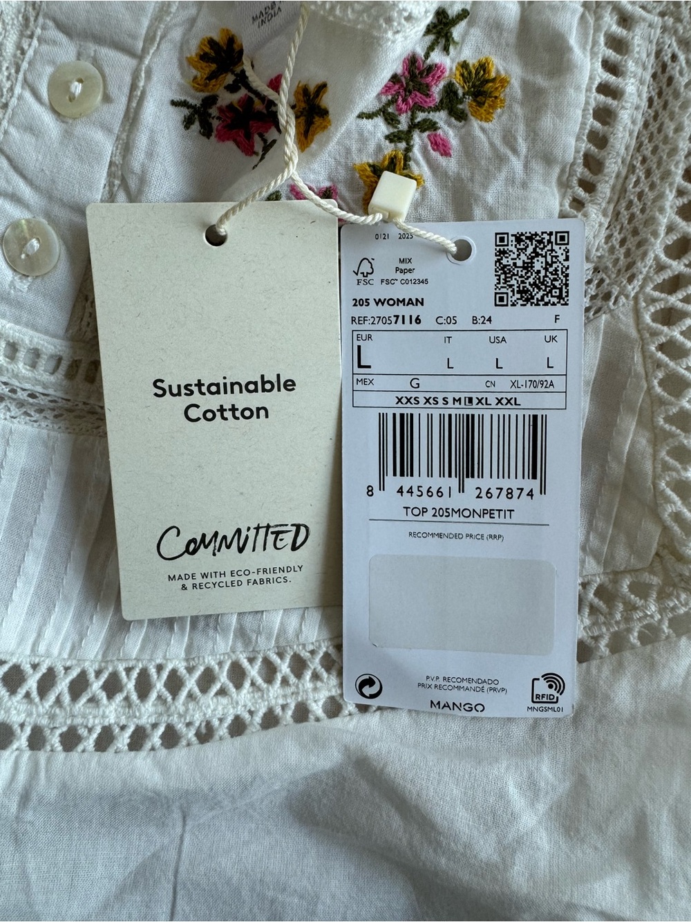 Mango White Lace-Trim Embroidered Camisole - Picture 4 of 4